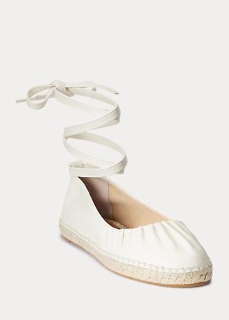 Cream Women’s Ralph Lauren Cecilia Nappa Leather Lace-Up Flat Shoes Cream Women’s Ralph Lauren Cecilia Nappa Leather Lace-Up Flat Shoes