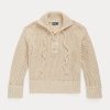 Cream Women’s Ralph Lauren Cross-Stitch Lace-Up Cotton-Wool Sweaters Cream Women’s Ralph Lauren Cross-Stitch Lace-Up Cotton-Wool Sweaters