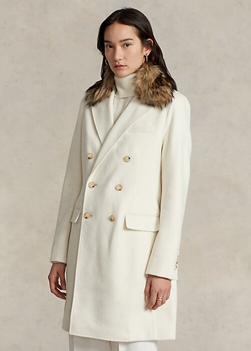 Cream Women’s Ralph Lauren Faux Fur-Collar Double-Breasted Coats Cream Women’s Ralph Lauren Faux Fur-Collar Double-Breasted Coats