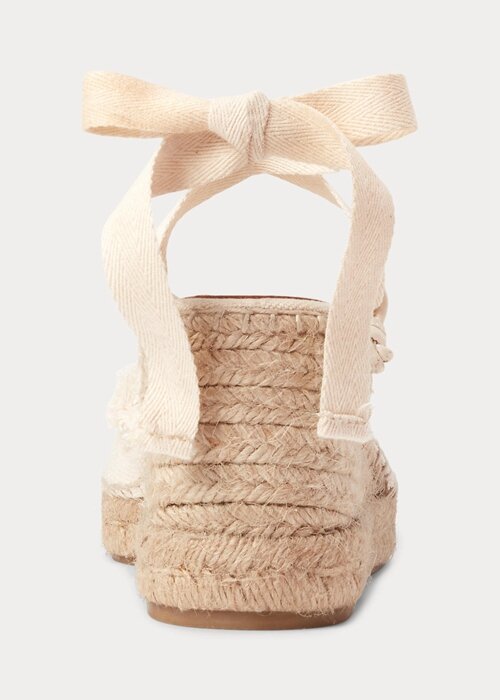 Cream Women’s Ralph Lauren Fringe-Trim Canvas Wedge Flat Shoes Cream Women’s Ralph Lauren Fringe-Trim Canvas Wedge Flat Shoes