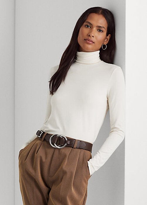 Cream Women’s Ralph Lauren Jersey Turtleneck T Shirts Cream Women’s Ralph Lauren Jersey Turtleneck T Shirts