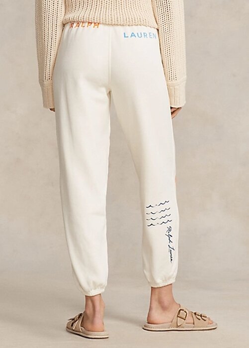 Cream Women’s Ralph Lauren Logo & Wave Graphic Fleece Sweatpants Cream Women’s Ralph Lauren Logo & Wave Graphic Fleece Sweatpants