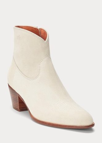 Cream Women’s Ralph Lauren Lucille Calfskin-Suede Boots