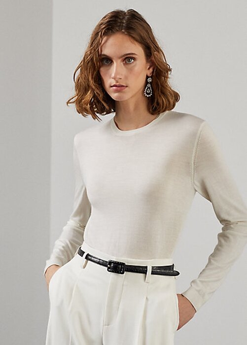 Cream Women’s Ralph Lauren Merino Wool Crewneck Sweaters Cream Women’s Ralph Lauren Merino Wool Crewneck Sweaters