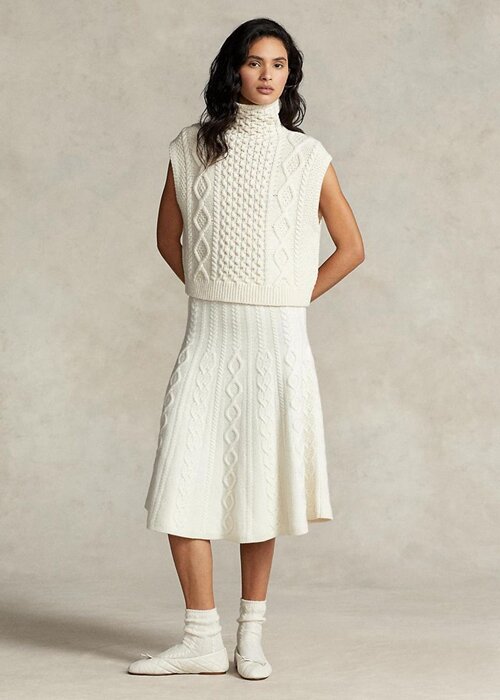 Cream Women’s Ralph Lauren Multi-cable Wool-cashmere A-line Skirts Cream Women’s Ralph Lauren Multi-cable Wool-cashmere A-line Skirts