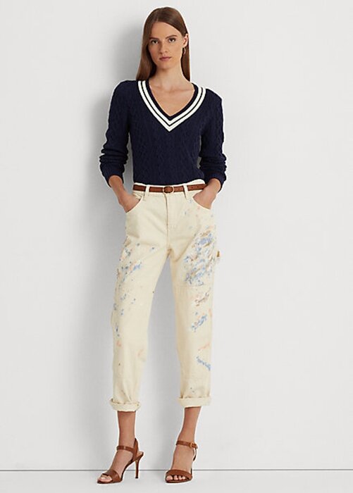 Cream Women’s Ralph Lauren Paint-Splatter Denim Carpenter Jeans Cream Women’s Ralph Lauren Paint-Splatter Denim Carpenter Jeans