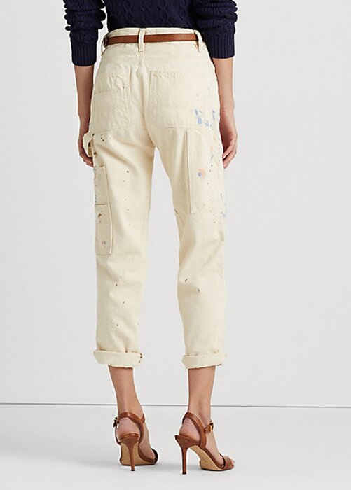 Cream Women’s Ralph Lauren Paint-Splatter Denim Carpenter Jeans Cream Women’s Ralph Lauren Paint-Splatter Denim Carpenter Jeans