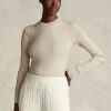Cream Women’s Ralph Lauren Ribbed Suede-Trim Long-Sleeve T Shirts Cream Women’s Ralph Lauren Ribbed Suede-Trim Long-Sleeve T Shirts