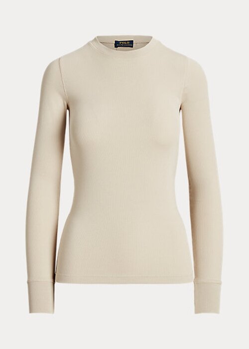 Cream Women’s Ralph Lauren Ribbed Suede-Trim Long-Sleeve T Shirts Cream Women’s Ralph Lauren Ribbed Suede-Trim Long-Sleeve T Shirts