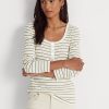 Cream Women’s Ralph Lauren Striped Cotton-Blend Henley Tops Cream Women’s Ralph Lauren Striped Cotton-Blend Henley Tops