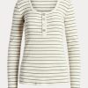 Cream Women’s Ralph Lauren Striped Cotton-Blend Henley Tops Cream Women’s Ralph Lauren Striped Cotton-Blend Henley Tops
