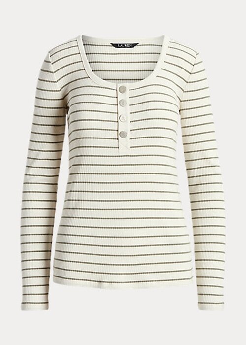 Cream Women’s Ralph Lauren Striped Cotton-Blend Henley Tops Cream Women’s Ralph Lauren Striped Cotton-Blend Henley Tops