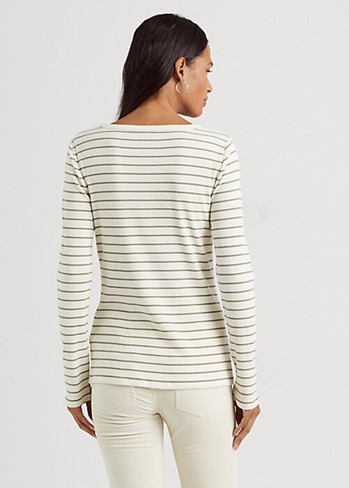 Cream Women’s Ralph Lauren Striped Cotton-Blend Henley Tops Cream Women’s Ralph Lauren Striped Cotton-Blend Henley Tops