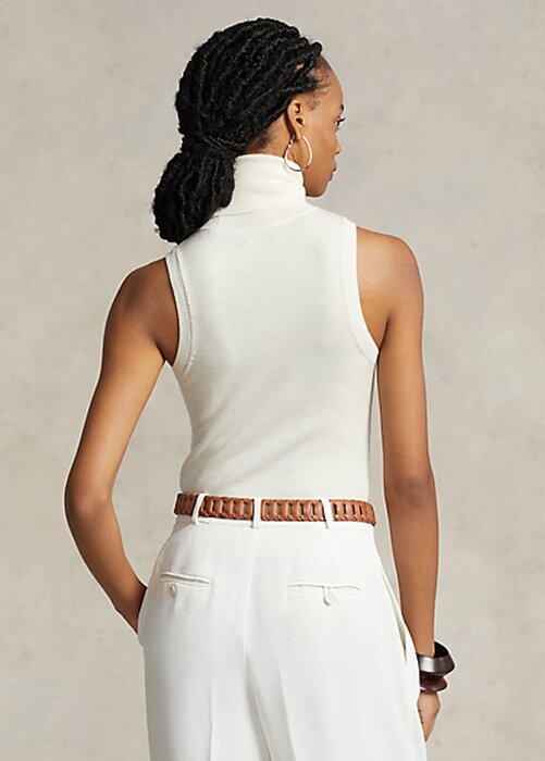Cream Women’s Ralph Lauren Wool Sleeveless Turtleneck Sweaters Cream Women’s Ralph Lauren Wool Sleeveless Turtleneck Sweaters
