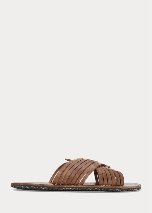 Dark Brown Men’s Ralph Lauren Braided Leather Slippers Dark Brown Men’s Ralph Lauren Braided Leather Slippers
