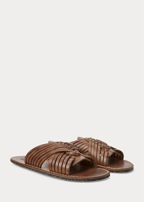 Dark Brown Men’s Ralph Lauren Braided Leather Slippers Dark Brown Men’s Ralph Lauren Braided Leather Slippers