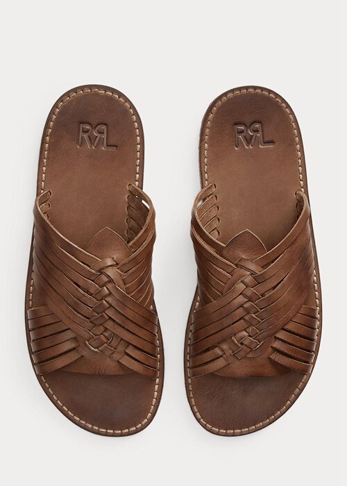 Dark Brown Men’s Ralph Lauren Braided Leather Slippers Dark Brown Men’s Ralph Lauren Braided Leather Slippers