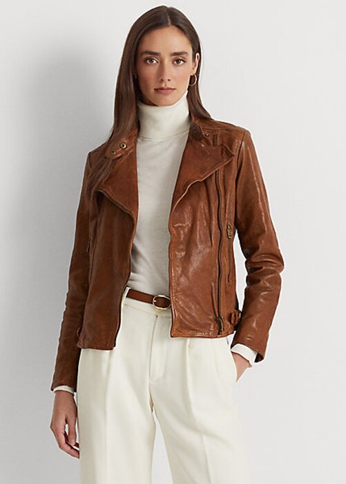 Dark Brown Women’s Ralph Lauren Leather Moto Jackets Dark Brown Women’s Ralph Lauren Leather Moto Jackets