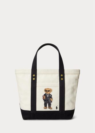 Ecru/Black Women’s Ralph Lauren Canvas Small Polo Bear Tote Bags