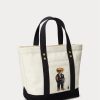 Ecru/Black Women’s Ralph Lauren Canvas Small Polo Bear Tote Bags Ecru/Black Women’s Ralph Lauren Canvas Small Polo Bear Tote Bags