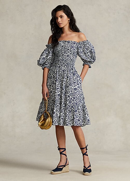 Flower Women’s Ralph Lauren Floral Blouson-Sleeve Cotton Dress Flower Women’s Ralph Lauren Floral Blouson-Sleeve Cotton Dress