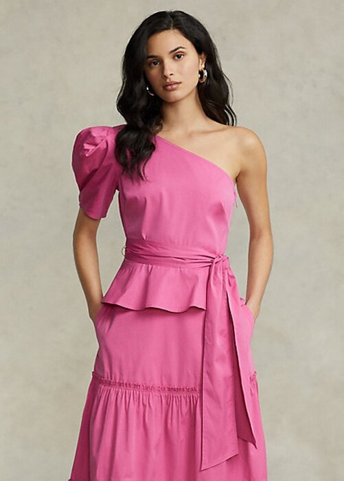 Fuchsia Women’s Ralph Lauren Belted One-Shoulder Cotton Tops Fuchsia Women’s Ralph Lauren Belted One-Shoulder Cotton Tops