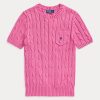Fuchsia Women’s Ralph Lauren Cable-Knit Cotton Short-Sleeve Sweaters Fuchsia Women’s Ralph Lauren Cable-Knit Cotton Short-Sleeve Sweaters