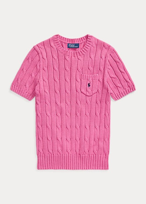 Fuchsia Women’s Ralph Lauren Cable-Knit Cotton Short-Sleeve Sweaters Fuchsia Women’s Ralph Lauren Cable-Knit Cotton Short-Sleeve Sweaters