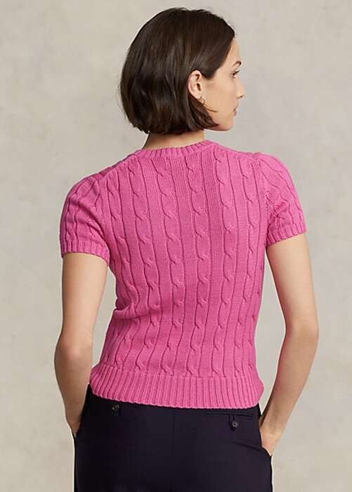 Fuchsia Women’s Ralph Lauren Cable-Knit Cotton Short-Sleeve Sweaters Fuchsia Women’s Ralph Lauren Cable-Knit Cotton Short-Sleeve Sweaters