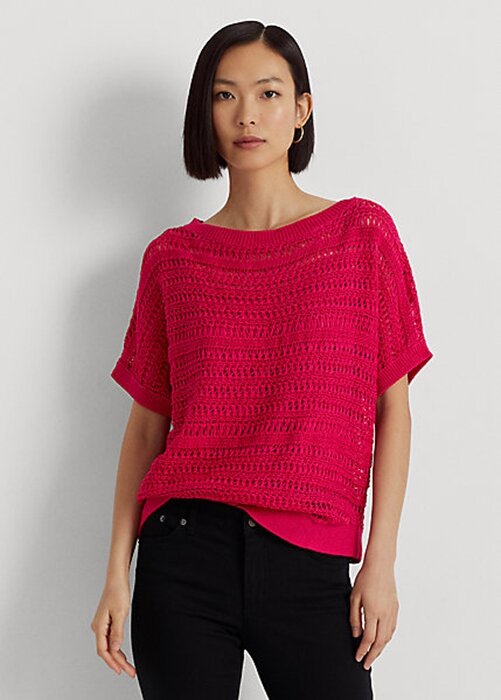 Fuchsia Women’s Ralph Lauren Cotton Mesh Short-Sleeve Sweaters Fuchsia Women’s Ralph Lauren Cotton Mesh Short-Sleeve Sweaters