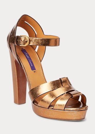 Gold Women’s Ralph Lauren Callahan Metallic Calfskin Sandals