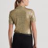 Gold Women’s Ralph Lauren Foil-Print Jersey Polo Shirts Gold Women’s Ralph Lauren Foil-Print Jersey Polo Shirts