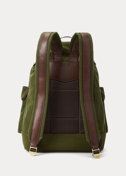 Green Men’s Ralph Lauren Leather-Trim Canvas Backpacks Green Men’s Ralph Lauren Leather-Trim Canvas Backpacks