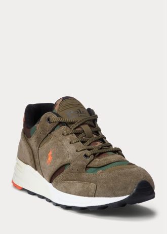 Green Men’s Ralph Lauren Trackster 200 Suede & Camo Twill Sneakers