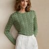 Green Women’s Ralph Lauren Cable-Knit Silk Crewneck Sweaters Green Women’s Ralph Lauren Cable-Knit Silk Crewneck Sweaters