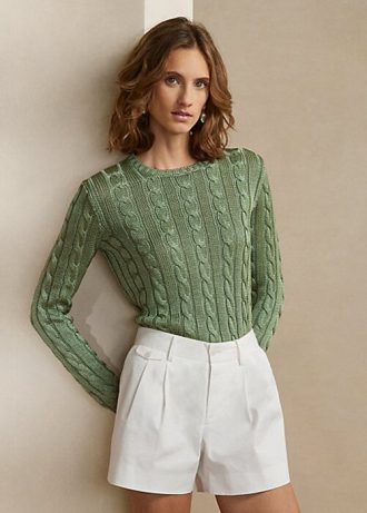 Green Women’s Ralph Lauren Cable-Knit Silk Crewneck Sweaters Green Women’s Ralph Lauren Cable-Knit Silk Crewneck Sweaters
