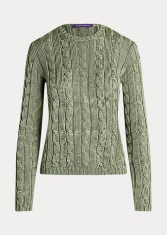 Green Women’s Ralph Lauren Cable-Knit Silk Crewneck Sweaters Green Women’s Ralph Lauren Cable-Knit Silk Crewneck Sweaters