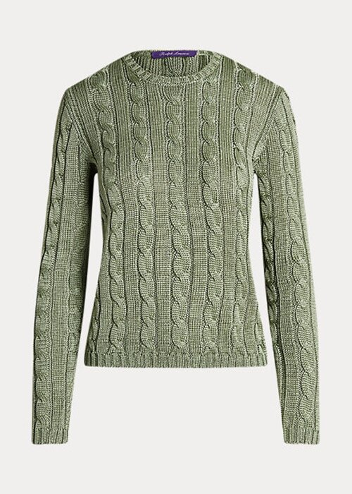 Green Women’s Ralph Lauren Cable-Knit Silk Crewneck Sweaters Green Women’s Ralph Lauren Cable-Knit Silk Crewneck Sweaters