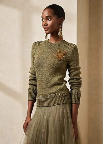 Green Women’s Ralph Lauren Embellished Silk-Blend Crewneck Sweaters Green Women’s Ralph Lauren Embellished Silk-Blend Crewneck Sweaters