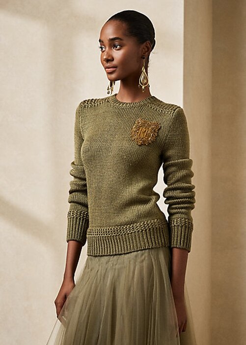 Green Women’s Ralph Lauren Embellished Silk-Blend Crewneck Sweaters Green Women’s Ralph Lauren Embellished Silk-Blend Crewneck Sweaters