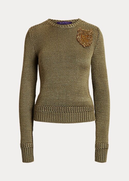 Green Women’s Ralph Lauren Embellished Silk-Blend Crewneck Sweaters Green Women’s Ralph Lauren Embellished Silk-Blend Crewneck Sweaters