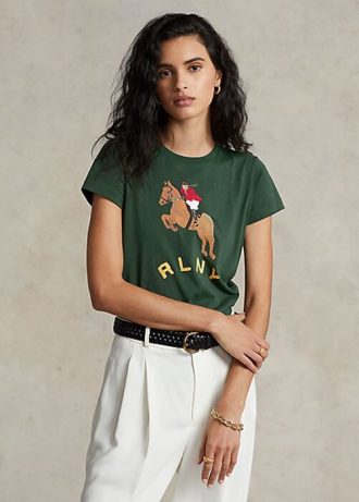 Green Women’s Ralph Lauren Equestrian Appliqué Logo Jersey T Shirts Green Women’s Ralph Lauren Equestrian Appliqué Logo Jersey T Shirts