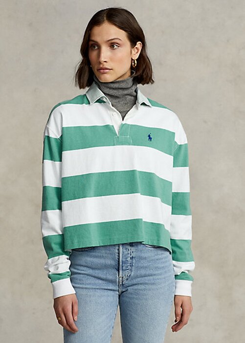 Green Women’s Ralph Lauren Striped Cropped Jersey Rugby Shirts Green Women’s Ralph Lauren Striped Cropped Jersey Rugby Shirts