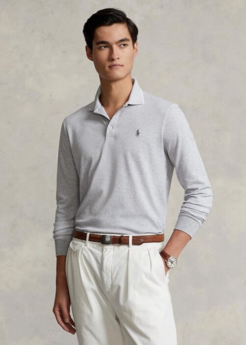 Grey Men’s Ralph Lauren Custom Slim Fit Birdseye Polo Shirts Grey Men’s Ralph Lauren Custom Slim Fit Birdseye Polo Shirts