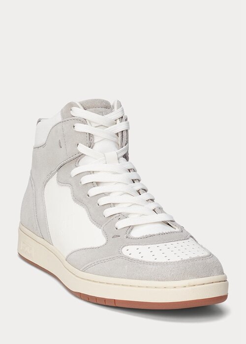 Grey / White Men’s Ralph Lauren Court Leather-Suede High-Top Sneakers Grey / White Men’s Ralph Lauren Court Leather-Suede High-Top Sneakers