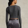 Grey Women’s Ralph Lauren Ribbed Button-Front Cropped Tops