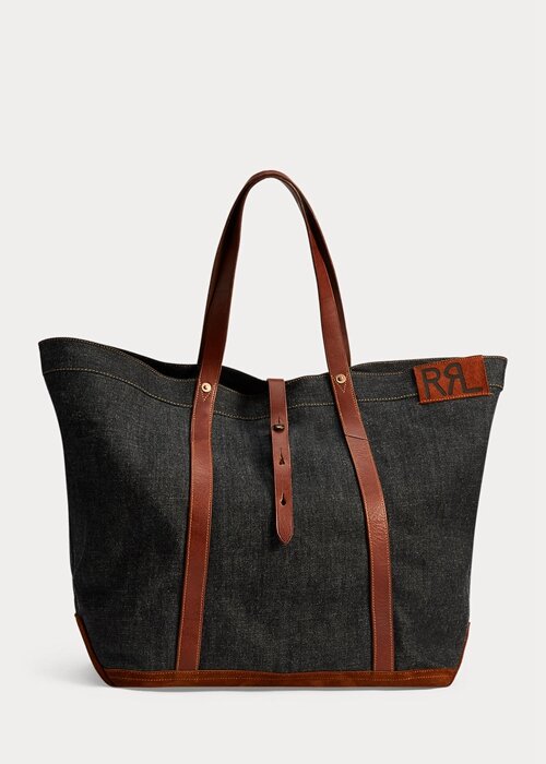 Indigo Women’s Ralph Lauren Leather-Trim Denim Tote Bags Indigo Women’s Ralph Lauren Leather-Trim Denim Tote Bags