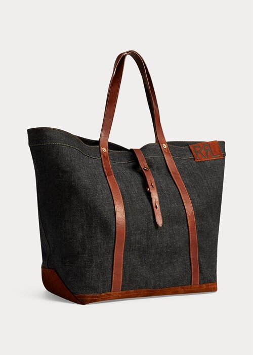 Indigo Women’s Ralph Lauren Leather-Trim Denim Tote Bags Indigo Women’s Ralph Lauren Leather-Trim Denim Tote Bags