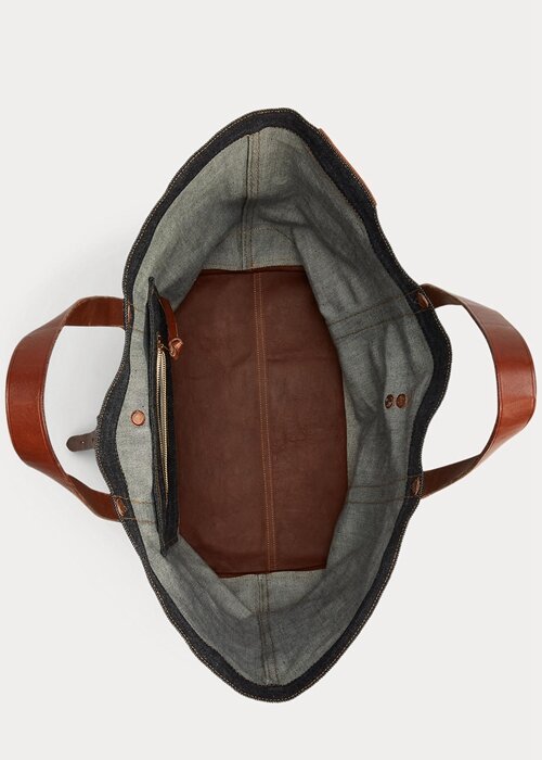 Indigo Women’s Ralph Lauren Leather-Trim Denim Tote Bags Indigo Women’s Ralph Lauren Leather-Trim Denim Tote Bags