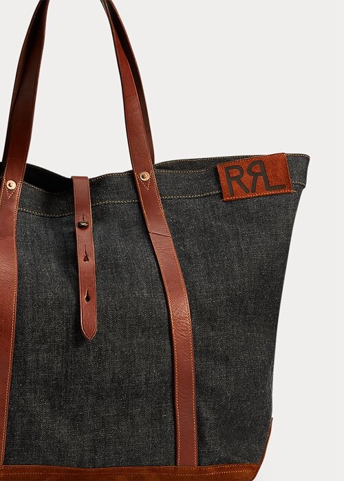 Indigo Women’s Ralph Lauren Leather-Trim Denim Tote Bags Indigo Women’s Ralph Lauren Leather-Trim Denim Tote Bags